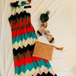 NWT- Chevron Tie Neck Maxi Dress- Size Small